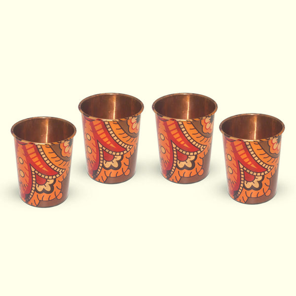 Copper Printed Glass 275 ML (4 Pcs) - Bhalaria Metal Forming